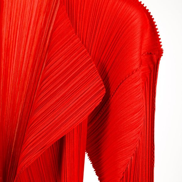 Issey Miyake Pleats Please Rust Red Pleated Open-Front Cardigan - Picture 4 of 8